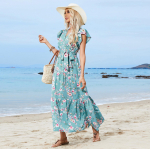 Suvine naiste kleit tr&uuml;kitud korsettlips V-kaelusega l&uuml;hikeste varrukatega kleidid Bohemian Holiday Beach kleidid L