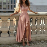 2025 Euroopa ja Ameerika &Uuml;he &otilde;laga k&otilde;rge v&ouml;&ouml;kohaga kleit: Elegantne ebakorrap&auml;rane pikk seelik L roosa