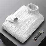Meeste kaelusega kampsun, &uuml;hev&auml;rviline k&otilde;rge kaelusega pullover Kootud kampsunid vabaaja elastsed kampsunid meeste s&uuml;gis-talv XXL valge
