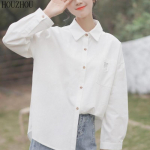 HOUZHOU valge taskutega pikkade varrukatega naiste s&auml;rk, &uuml;lisuur &uuml;li&otilde;pilastele m&otilde;eldud magus Korea &scaron;ikk klassika S valge