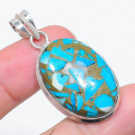 Natural Copper Blue Turquoise 925 Sterling Silver Jewelry Pendant 1.81 b7l02