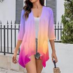 Naiste gradienttr&uuml;kiga ebaregulaarne kolmeveerandvarrukatega kardigan taskujakiga XXXXL