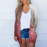 Naiste mood, vaba vabaaja taskuga &uuml;hev&auml;rvilised pikkade varrukatega kardiganjakiga topid XXXL