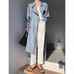 Rongtai Retro Briti Kahe Rinnamikuga V&ouml;&ouml;ga Trenchcoat Naistele - 2025 Kevadkollektsioon Medium (Length 120cm) helesinine v&auml;rv