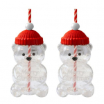 Sippy Cup with Straw Christmas Bear Glass Cup Easy to Clean Drinking Cup for Kids Adults Large Capacity Homemade Beverage Container 2pcs punane