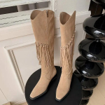 moodne etniline naiste saapad ruudukujuline kand k&uuml;lgmine t&otilde;mblukk cowboy saapad retro p&otilde;lvek&otilde;rgused saapad uus mood tutiga pikad saapad naiste kingad 35 aprikoosi