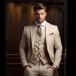 3-osaline Moodne Beež &Uuml;likond Meestele Ametlikuks Peoks &Auml;riks Bleiser Salli Lahendusega Rinnamikuga Pulma Peigmehe Tuxedo Jakk Vest P&uuml;ksid Homme S beež