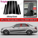 6 tk l&auml;ikiv klaverimust PC materjalist auto ukseakna B C-piilari postikate viimistluskleebis Mercedes Benz C-klassile W204 2008-2014 must