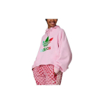 Adidas Originals SS23 Adicolor 70ndate Retro Seeria Kirjalogo Tr&uuml;kitud Kapuutsiga Pikkade Varrukate Dressipluus Naiste dressipluus Roosa IK7863 L-XL