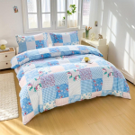 3 tk sinine voodipesukomplekt v&auml;rske stiil lilleprindiga hubane tekikoti komplekt King Queen Twin Single suurus s&uuml;nnip&auml;evakingitus t&uuml;druku magamistoa dekoratsioon EU Single(135*200cm)3pcs
