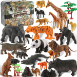 Tubasaya Safari Loomafiguur M&auml;nguasi Realistlik Metslooma Plastikm&auml;nguasjad Metallist Hoiustajaga Komplekt ja Kingitus Lastele Vanuses 30-osaline Komplekt, Karbis, Elevandi,