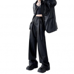 Naiste kevadp&uuml;ksid k&otilde;rge v&ouml;&ouml;kohaga laia s&auml;&auml;rega imiteeritud nahast p&uuml;ksid taskutega &uuml;hev&auml;rvilised sirge laia s&auml;&auml;rega p&uuml;ksid S