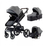 BAZARLAND30 Poussette 3 en 1 B&eacute;b&eacute; Combin&eacute;e Si&egrave;ge-Auto Nacelle Trio R&eacute;versible R&eacute;glable Haute Qualit&eacute; Roues increvables Canne.GRISE