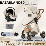 BAZARLAND30.Poussette 3 en 1 B&eacute;b&eacute; Combin&eacute;e Si&egrave;ge-Auto Nacelle Trio R&eacute;versible R&eacute;glable Haute Qualit&eacute; Roues increvables . BLANC CASSE valge