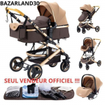 BAZARLAND30.Poussette 3 en 1 B&eacute;b&eacute; Combin&eacute;e Si&egrave;ge-Auto Nacelle Trio R&eacute;versible R&eacute;glable Haute Qualit&eacute; Roues increvables Canne.