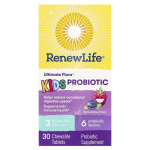 Renew Life, Ultimate Flora, probiootikum lastele, marjamaitse, 3 miljardit eluskultuuri, 30 n&auml;rimistabletti