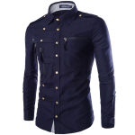 Kevad/s&uuml;gis meeste pikkade varrukatega s&auml;rgi vabaaja Slim Fit mood Epaulet topelttaskuga meeste kleit-s&auml;rk XXXXL tumesinine v&auml;rv
