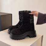 S&uuml;gise platvormiga paksude kontsadega naiste pahkluusaapad Moodsad &otilde;hulised kingad Daamide elegantne pitsiline kaasaegne sandaal-saapad 40 aprikoosi