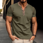 Meeste Slim Fit l&uuml;hikeste varrukatega vintage Henley s&auml;rgid Casual Basic Tops Suvine n&ouml;&ouml;biga Spordi T-s&auml;rgid Sportlik treening Niiskust &auml;rajuhtiv t-s&auml;rk meestele L armee roheline v&auml;rv