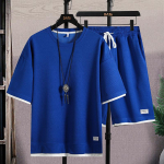 Meeste Vahvli 2-osaline komplekt Suvine dressipluus Jogging T-s&auml;rk+l&uuml;hikesed p&uuml;ksid, Meeste Harajuku Patchwork Pusa komplekt M