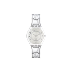 Swatch Kvartsliigutusega 30M Veekindel Kell 34mm H&otilde;bedane sihverplaan Plastikust korpus Roostevabast terasest rihm Naiste kellad SFK300G Silver white