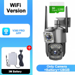 AIOOK V380 Pro CCTV traadita WiFi-v&auml;liskaamera 360 kraadi 8MP, 4K v&auml;rviline &ouml;&ouml;n&auml;gemine Kahesuunaline k&otilde;ne automaatne j&auml;lgimine Valikuline WIFI Camera+Battery+128GB