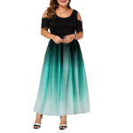 (L-6 XL) Naiste elegantne gradient pluss suuruses l&uuml;hikeste varrukatega &otilde;huke maxi pidulik &otilde;htukleit pidulik kokteilikleit L