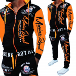 Meeste Spordikomplekt Prinditud Kapuutsiga Huppar P&uuml;ksid Kaheosaline Komplekt Kevad ja S&uuml;gis S oranž