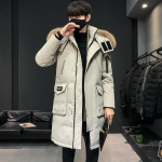 Talvine meeste sulejope Moodne meeste sulejope Paks ja soe meeste riided Laiendatud osaga sulejope Meeste soe parka S valge