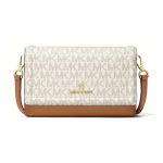 MICHAEL KORS Jet Set Charm Presb&uuml;oopia Tr&uuml;kitud Metallkett Retro L&otilde;uend Nahk Crossbody Kott V&auml;ike Naiste Vanillivalge ja Tammepruun kuld
