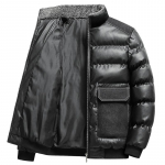 Talvine meeste puuvillane paksendatud mantel Slim Fit seisev krae paneel PU nahast suur tasku puuvillane mantel meeste jope L must