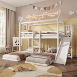 [N622T148589W] Narivoodi, lastemoodulvoodi, lium&auml;ega, ainulaadne katusekujundus, kolm magamiskohta, panipaigud &uuml;lemises voodis, m&auml;nnipuit+MDF, valge, 90x200cm 272 x 206 x 221 cm valge