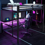 160x200 M&auml;ngu metallist k&otilde;rgvoodi raam LED-valgustuse, USB-laadimisjaama ja t&ouml;&ouml;lauaga, Must 204 x 165 x 180 cm must