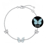 Helenduv liblikuga k&auml;ev&otilde;ru Sterling H&otilde;be Reguleeritav V&otilde;lukehe Ehted Naistele T&uuml;drukutele Romantiline Kingitus S999 Glow-in-the-Dark Butterfly Bracelet gray