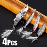 Spoon Fishing Lure Hard Bait with Treble Hook Metal Lure Spinner 4Pcs Silver Lure