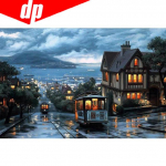 N&auml;put&ouml;&ouml; isetegemine k&auml;sit&ouml;&ouml; &Ouml;ine linna maastik Teemantmaal T&auml;navamaal Teemanttikandid 20X30