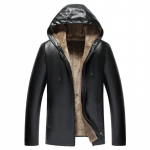 S&uuml;gis- ja talvine ilus soe ja sametine paks nahktagi Meeste jope kapuutsiga ja sametine paks karusnahast jope Parka mantel M