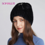 SOMALER Talvised ehtsast naaritsakarusnahast m&uuml;tsid naistele Kootud soojad villased m&uuml;tsid T&uuml;drukute pealuu nokam&uuml;ts kaunistusega k&uuml;lmakindla m&uuml;tsiga must