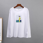 Hirsionsani vaba graafilise tr&uuml;kiga T-s&auml;rgid Naiste suvised vabaaja kaelusega pikkade varrukatega T-s&auml;rgid Naiste mood T&auml;navar&otilde;ivad Sobivad topid M valge