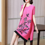 Plus Size Temperament Printing Dresses Women Summer Loose Slim Pleated A-Line Dress for Women M