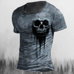 Meeste T-s&auml;rgid Suvised 3D Vintage Horror Skull Top Hip Hop Rock Streetwear O-kaelusega l&uuml;hikeste varrukatega T-s&auml;rk Meeste riided M