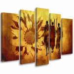 Viieosalise pildiga l&otilde;uendiprint Africa Sunflowers Yellow 100x70 pruun