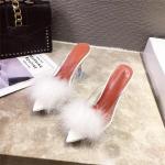 Eilyken Naiste Sulg L&auml;bipaistvad k&otilde;rged kontsad Karusnaha Pumbad Sussid Peep varba Muulad Pumbad Slaidid Valged Naiste Kingad 39