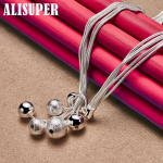 925 h&otilde;bedast viie maoketiga j&auml;&auml;tunud sileda helmega palliga kaelakee ehted 48cm