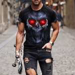 Scary Skull Meeste T-s&auml;rk 3D Prindiga Skull Graphic T-s&auml;rk Meeste Suur l&uuml;hikeste varrukatega Punk Top T-s&auml;rk Meeste surmakost&uuml;&uuml;m 2XL