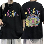 Korn Cartoon Rock Band Music albumi T-s&auml;rk Meeste Vintage Metal Gothic Suurem&otilde;&otilde;tmeline T-s&auml;rk T&auml;navar&otilde;ivad Suvised l&uuml;hikeste varrukatega T-s&auml;rgid M
