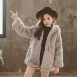 T&uuml;drukute mantel talveriided Laste kunstkarusnahast jope Laste pl&uuml;&uuml;sist kapuutsiga jope pluss samet paks jope 14 hall