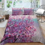 3D pere voodipesu &Uuml;he kaheinimesevoodi t&auml;issuuruses voodipesu ploomi&otilde;ie mustriga padjap&uuml;&uuml;r ja tekikate Noble ja pestav perekaunistus UK Single 135x200cm