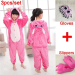 3tk/komplekt Lastele Laste Pidžaamad Kigurumi Cosplay Kost&uuml;&uuml;mid Loomade magamisriided + Kingad + Kindad 7t pink