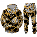 Luksuslik kuldse mustriga 3D-prindiga meeste lukuga spordidressi komplekt vabaaja kapuuts + p&uuml;ksid 2 tk Komplektid &uuml;lisuur kampsun, mood meeste riided 6XL
